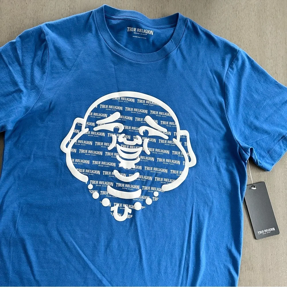 TRUE RELIGION Smiling Buddha Graphic T-Shirt Lake Blue New Size Medium